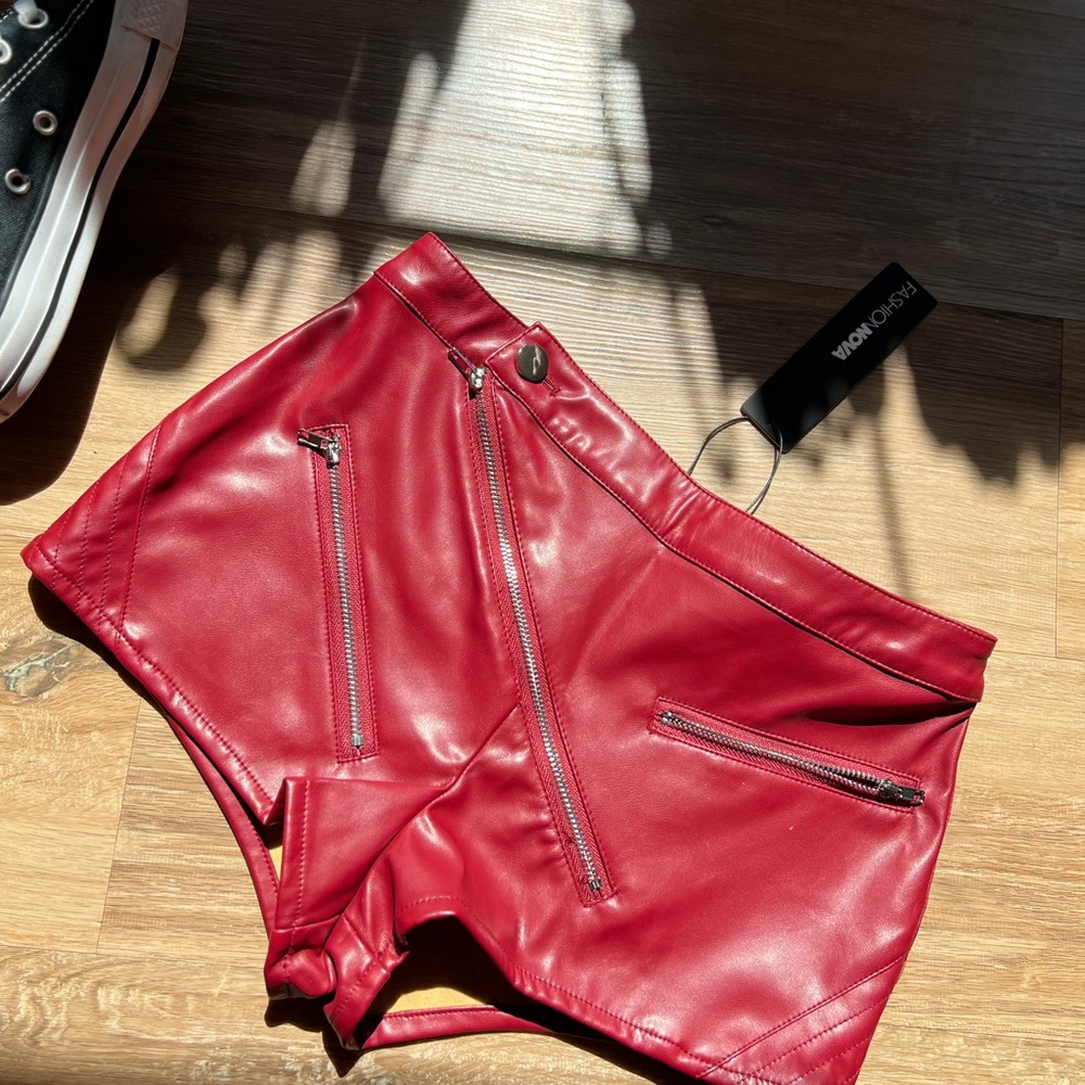 Fashion Nova Red High Waist Glossy Shorts